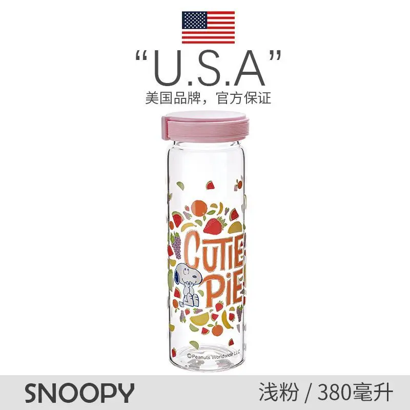 Snoopy Cartoon Glass Water Bottle Transparent Portable Sport Leakproof Drinking Bottles Outdoor Travel Kids Water Bottle Gifts