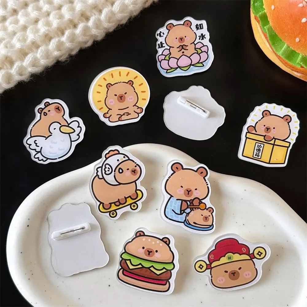 Exquisite Breastpin Hamburger Capybara Brooch Cute Lapel Acrylic Capybara Pin Creative Lovely Animal Badge Girl