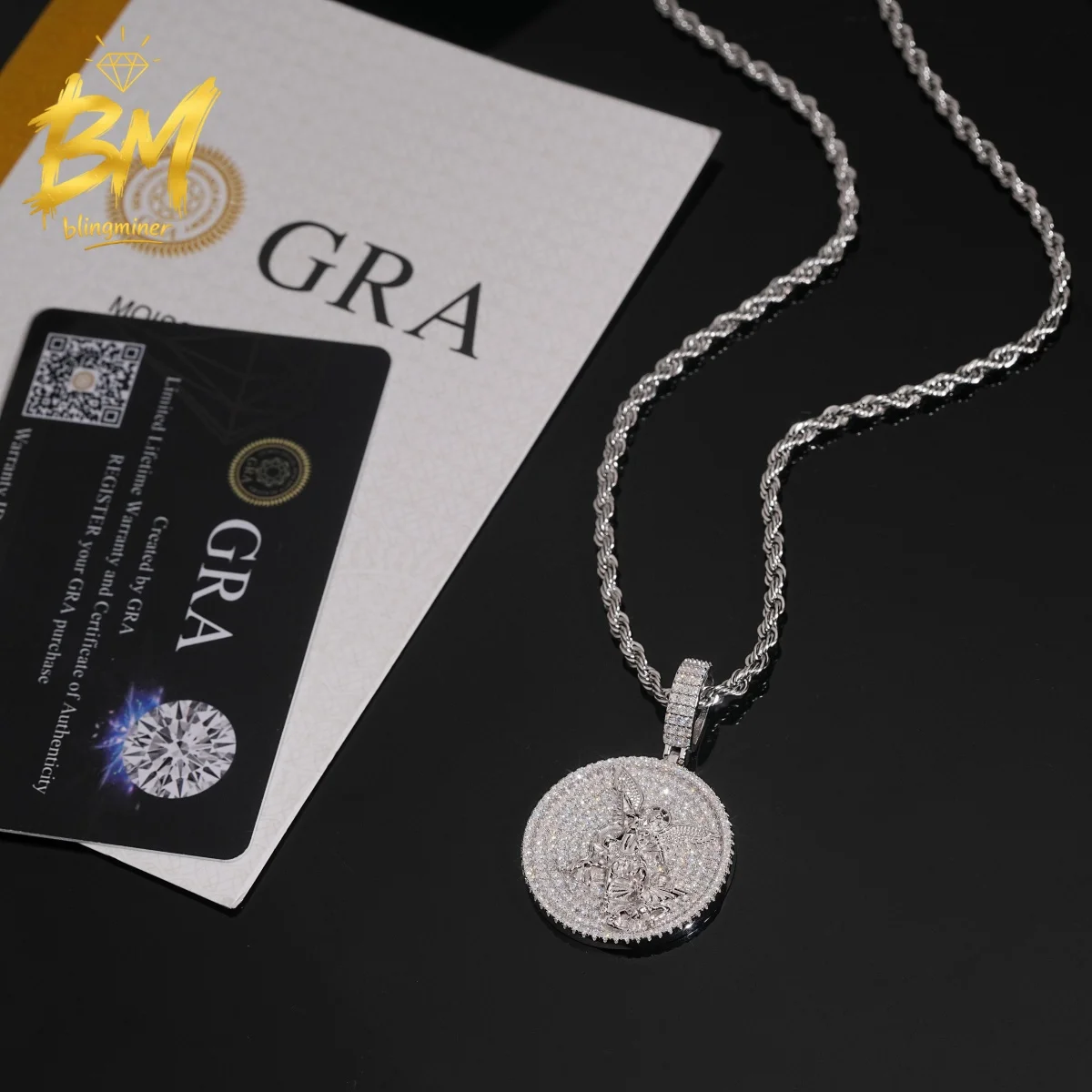 Blingminer Bling Angel VVS Moissanite Pendant For Men Women S925 Silver Pendants Jewelry Pass Diamonds Tester GRA Free Shipping