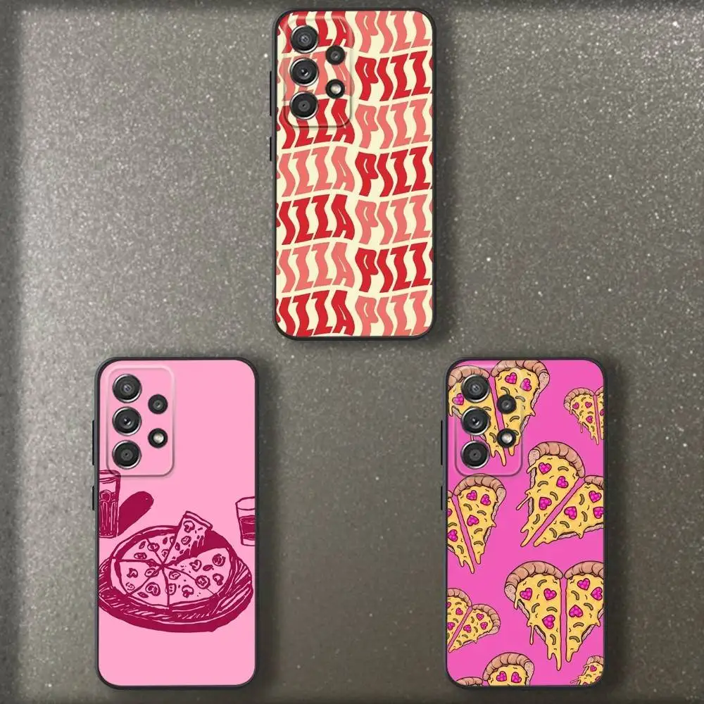 

Cartoon Pizza Phone Case For Samsung S 25,24,23,22,30,21,10,9,Ultra,Plus,Lite,FE,4,5 G Soft Black Case