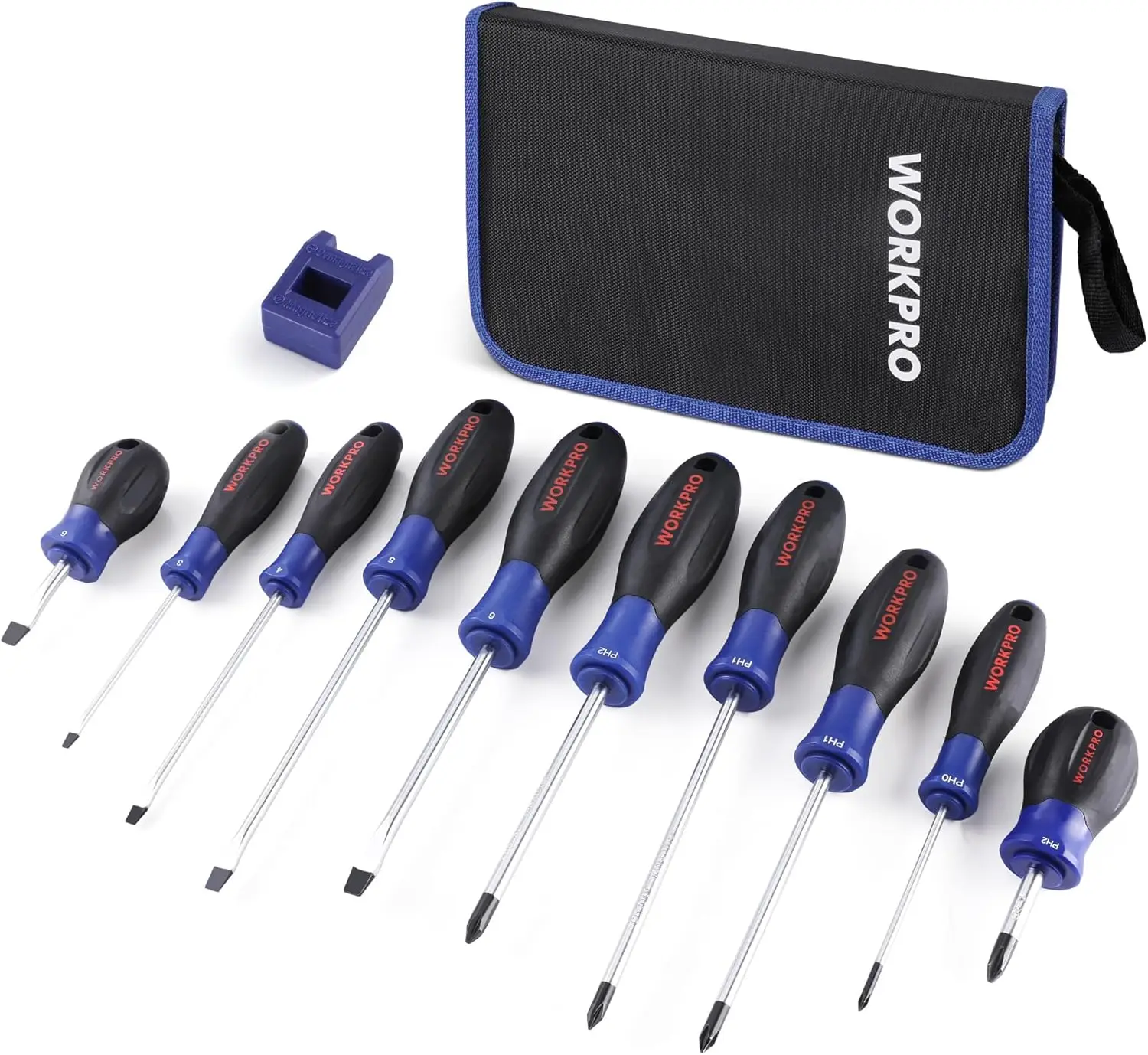 

10-Piece Magnetic Screwdriver Set with Pouch, Phillips and Flat Heads, Non-Slip Grip for Home DIY