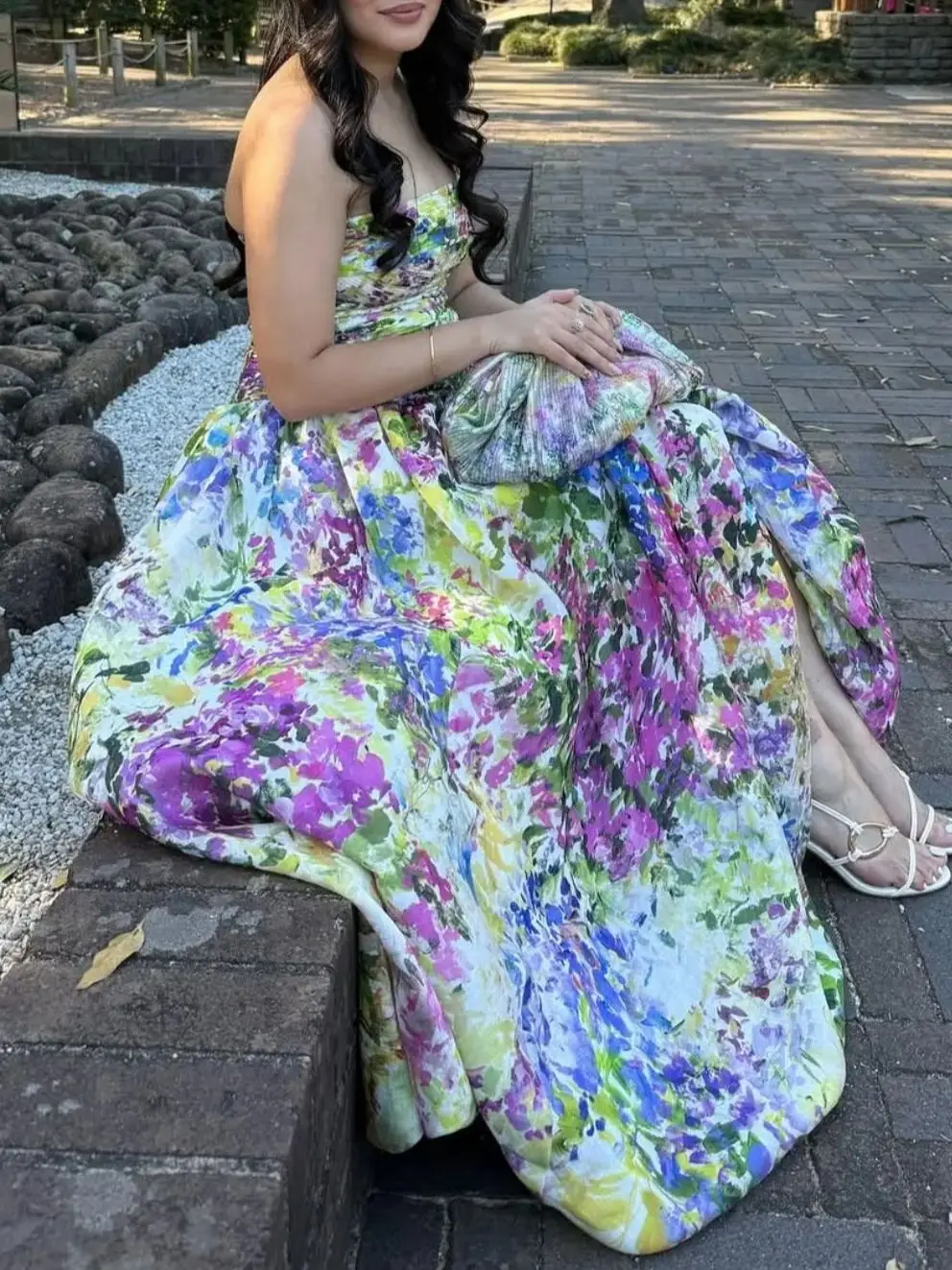 

Женское платье макси с цветочным принтом и высокой талией, без бретелек, без рукавов, элегантный женский халат