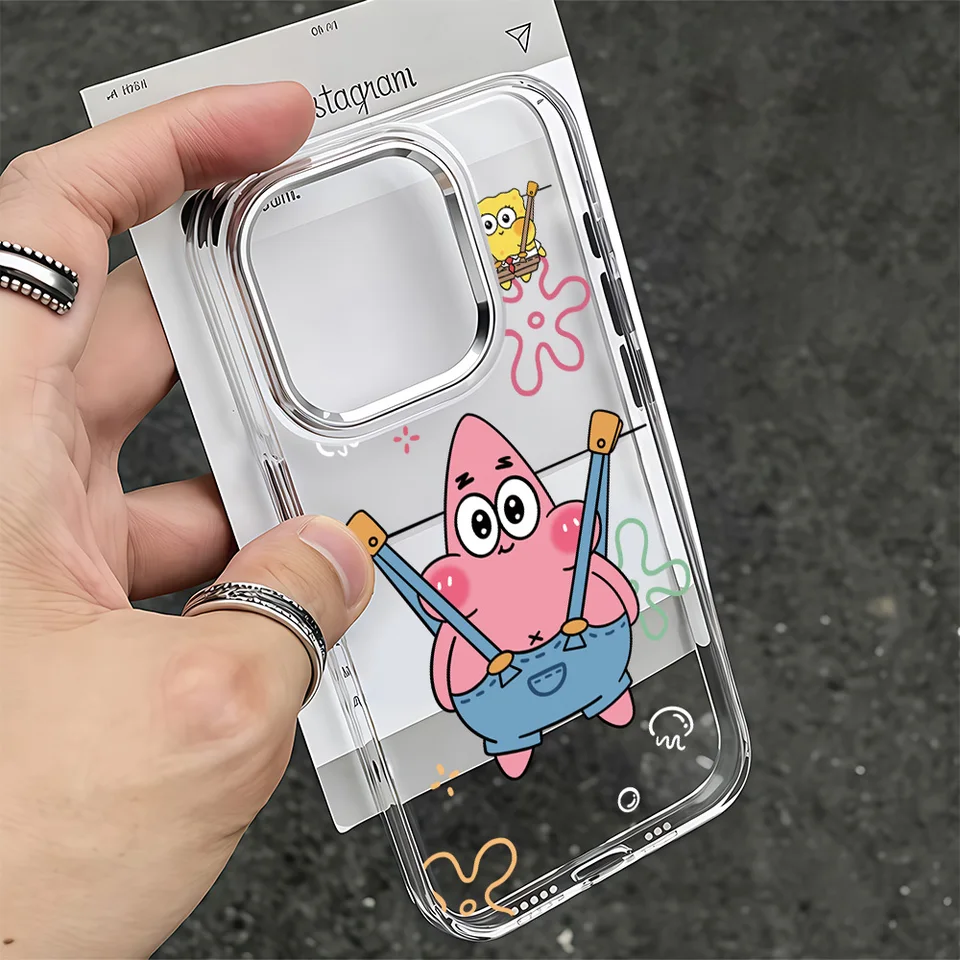 Funda para iPhone 17e 17 16e 16 15 14 13 12 11 mini Pro Max X XR XSMAX Air Plus, transparente suave con diseño de Bob Esponja 4