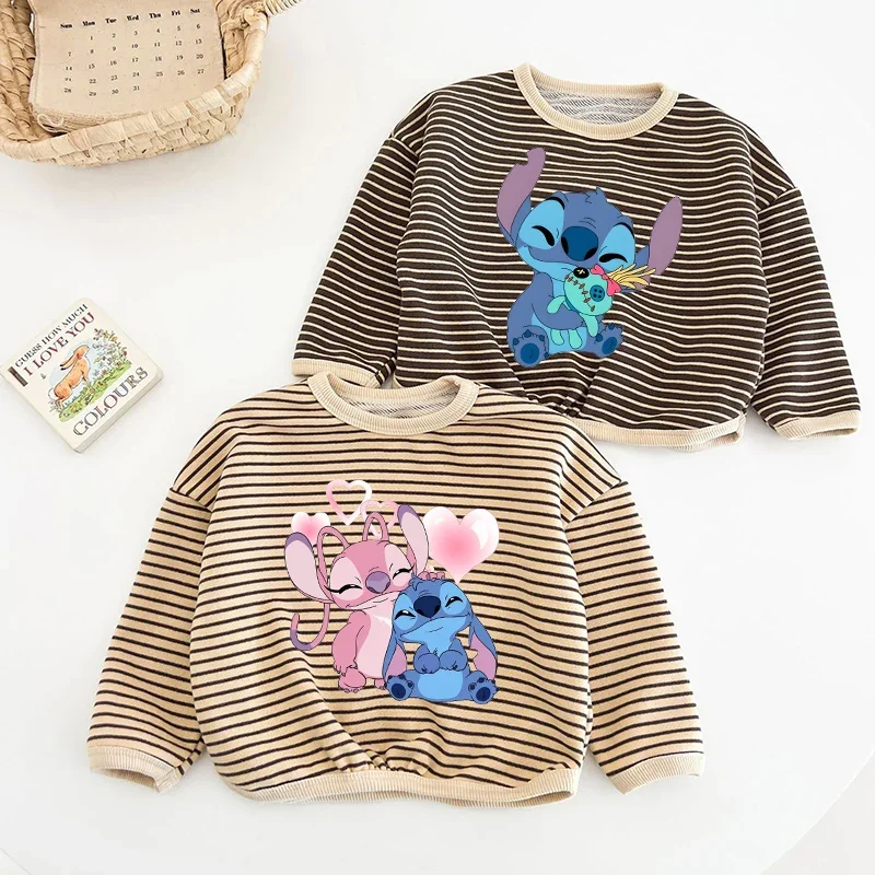 

Lilo Stitch Children Striped T-Shirt Girl Boy Cartoon Printed Tops Cute Toddler Long Sleeve Tee Shirts Fall Kids Casual Clothes