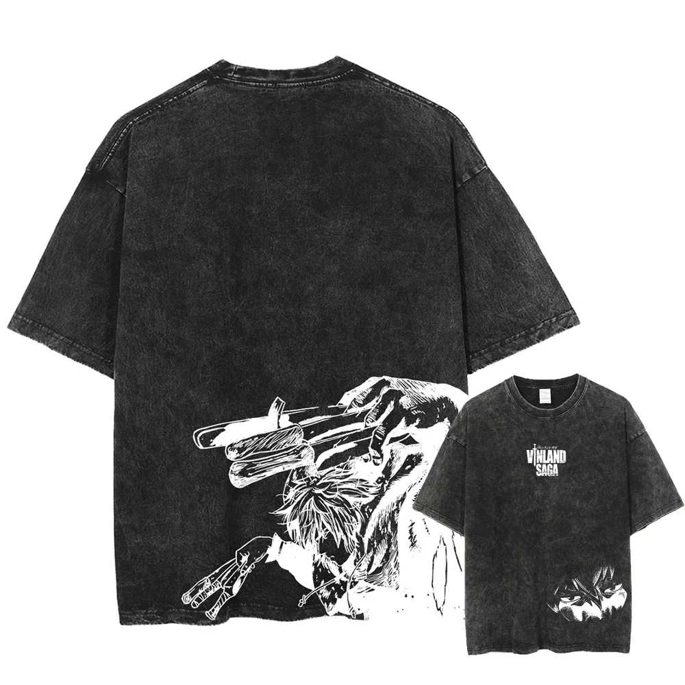 Thorfinn Karlsefni camiseta gráfica fresca VINLAND SAGA Anime camiseta de lujo de alta gama hombres Vintage lavado Retro moda Anime producto caliente