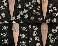 Nail Art Metal Charm Skull Spider Cross Skeleton Silver Cross  Rhinestones Cross 3D Nail Charm 10pcs/pack Nail Art Decoration