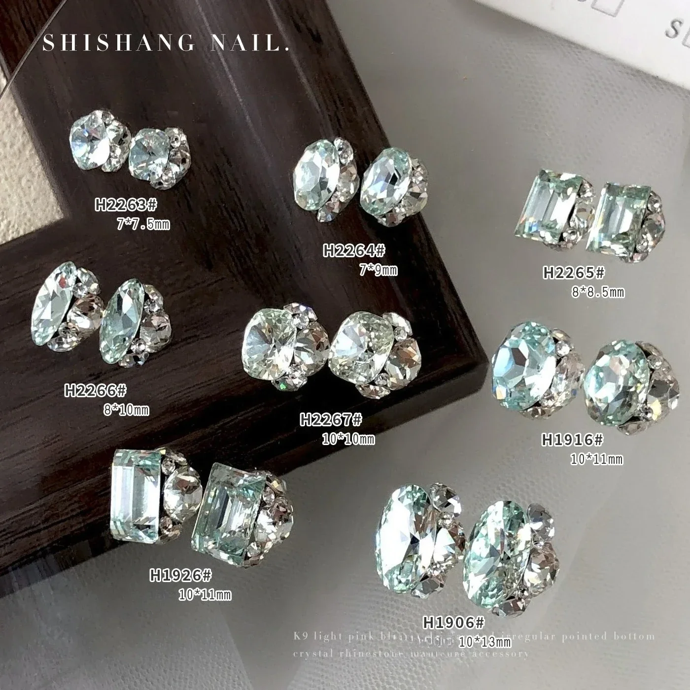 1Pcs Light Pink‑Blue K9 Crystal Rhinestone Cluster Sparkly No‑base Oval Square Pre‑made Rhinestone Ball for DIY Nail Decorations