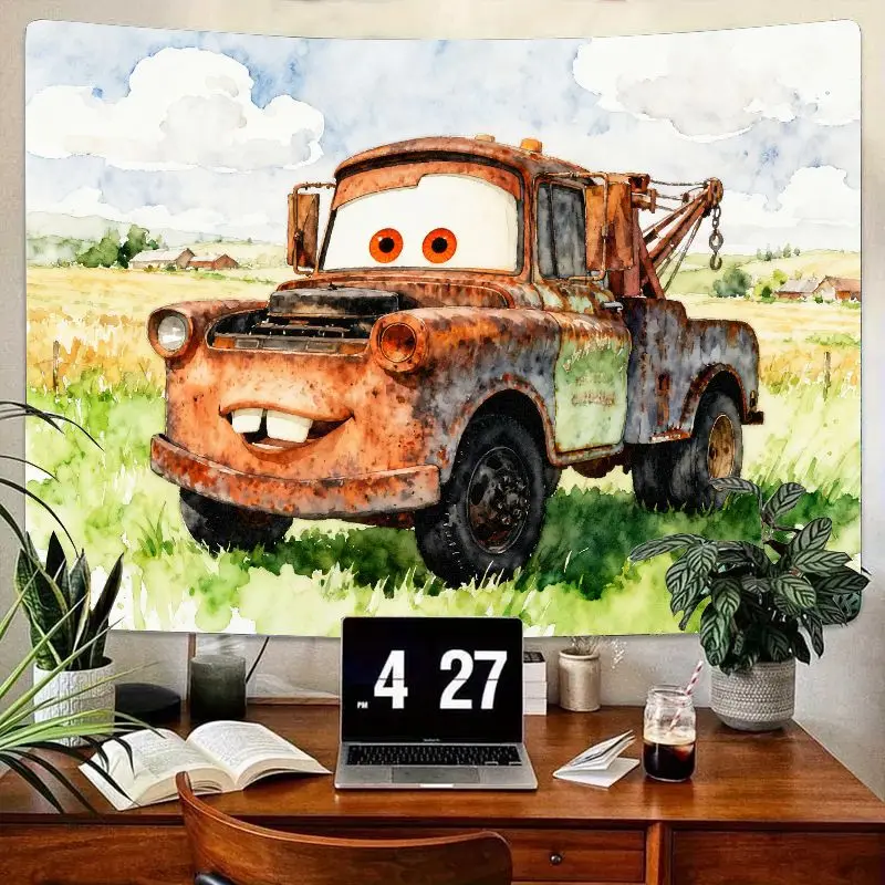 

1PC Disney Cars Mater Watercolor Tapestry Polyester Wall Art Kids Bedroom Living Room Decor Gift for Boys & Fans