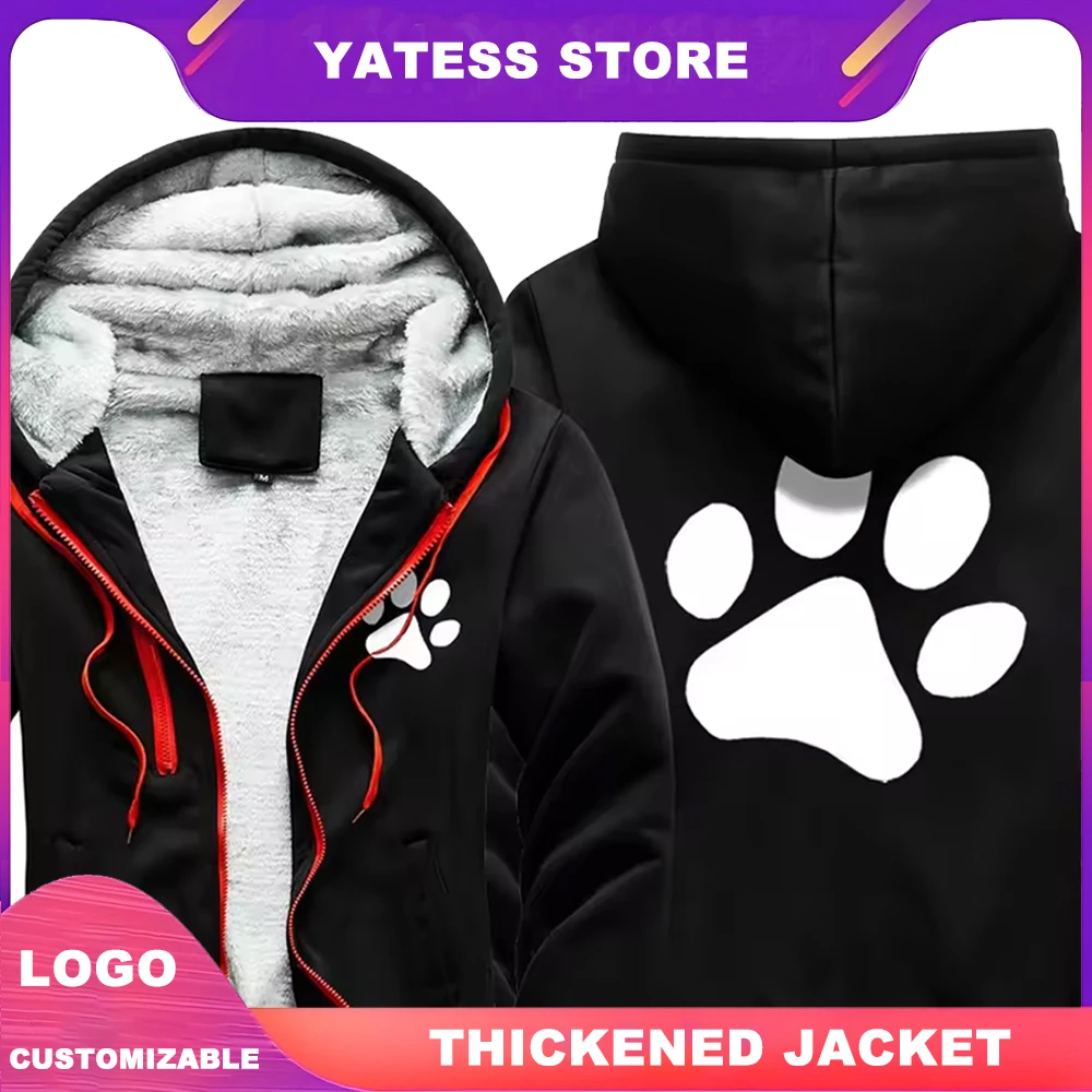 Cats Dog Paw Print Mans Fleece Hoody Jackets Winter Casual Outdoor Hooded Zipper Jackets Tops Woman Loose Hoodie Jacket For Men