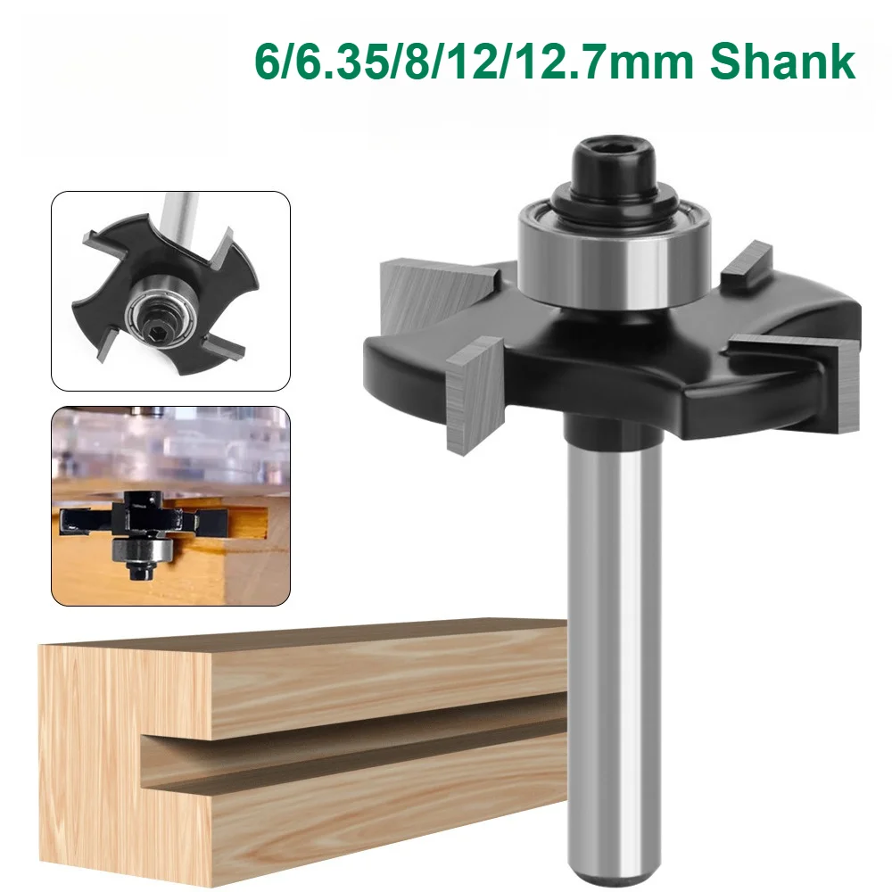 6/6.35/8/12/12.76mm Shank Four Blades T-Sloting Slot Cutter Jointing Slotting Router Bit Height Milling Cutter Woodworking