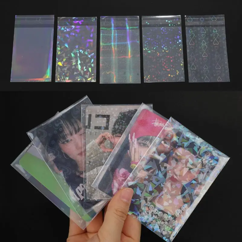 

50pcs Korea Card Sleeves Clear Acid Free CPP idol Photocard heart laser Protector Film Album Binder Photo Popcorn Card