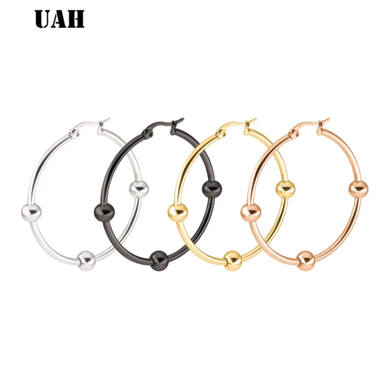 UAH  Silver Color&Gold-Color Punk Rock Stainless Steel Small Ball Hoop Earrings for Women Wedding Party Jewelry