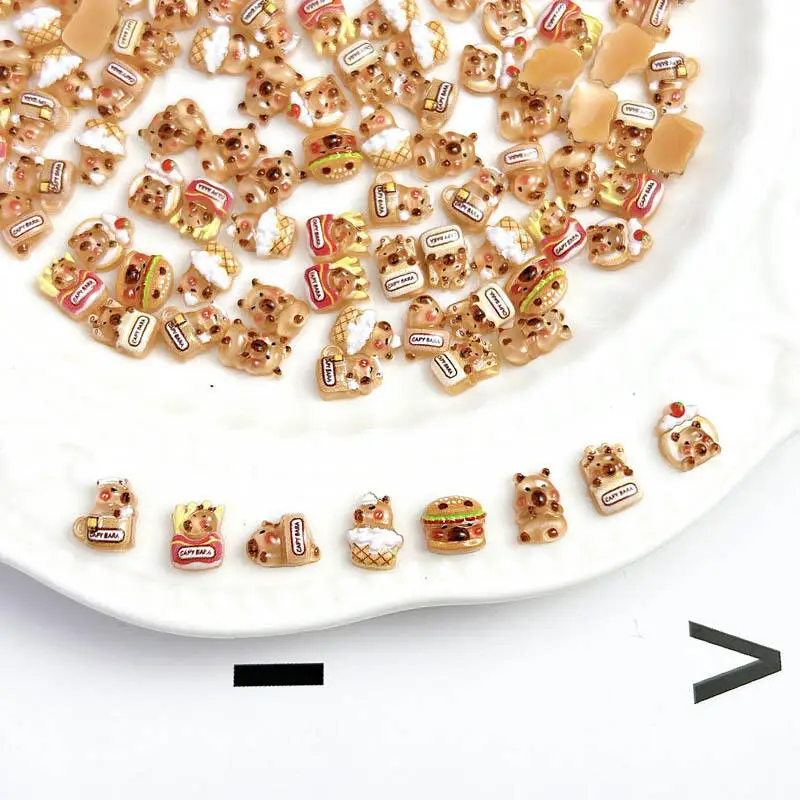50pcs Resin Cartoon Cute Hamster Series Nail Charms Creative Hamburger Cake Delicacy Guinea Pig Nail Art Decoration DIY Maincure