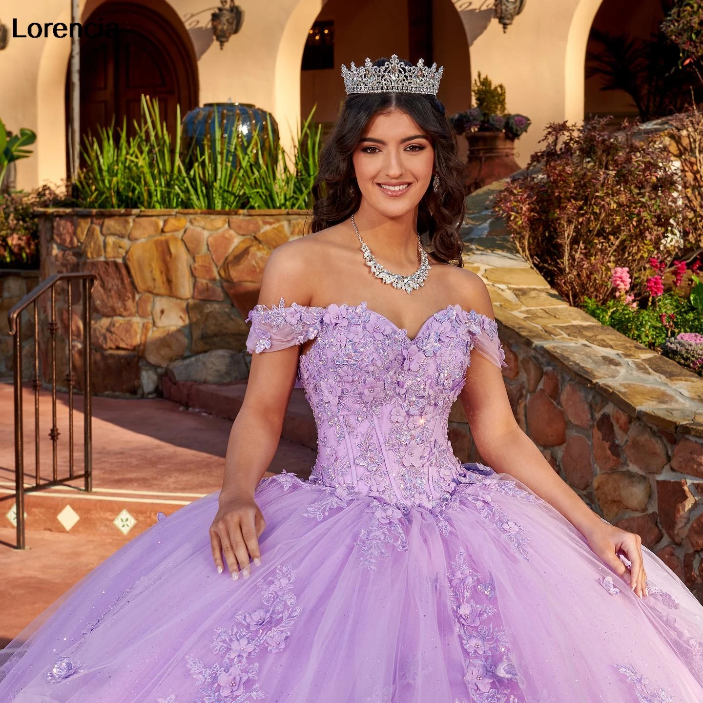 Lorencia Glitter Lilac Quinceanera Dress Ball Gown Tiered Lace Applique Beaded Mexico Corset Sweet 16 Vestidos De 15 Años YQD824