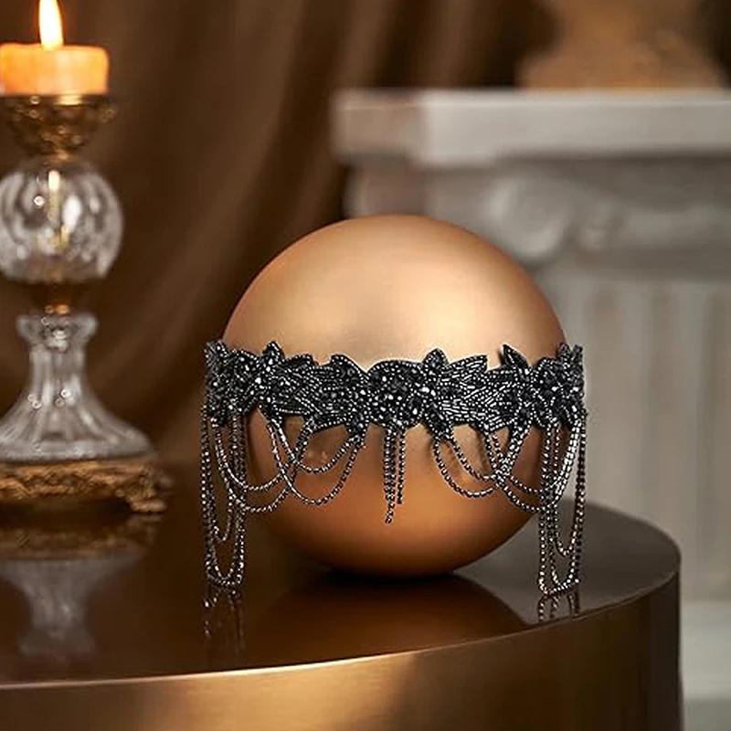 Stilvolle und einzigartige Stirnbänder, Kopfbedeckungen, Haarschmuck für den Abschlussball, verstellbarer, elastischer Kopfschmuck mit Strassfransen – Detail 3