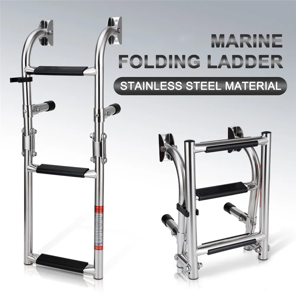 

Boat Accessories Marine 3 Steps Foldable Ladder 316 Stainless Steel Non Slip Pontoon Ladders With Rubber Grips Boarding Ladder