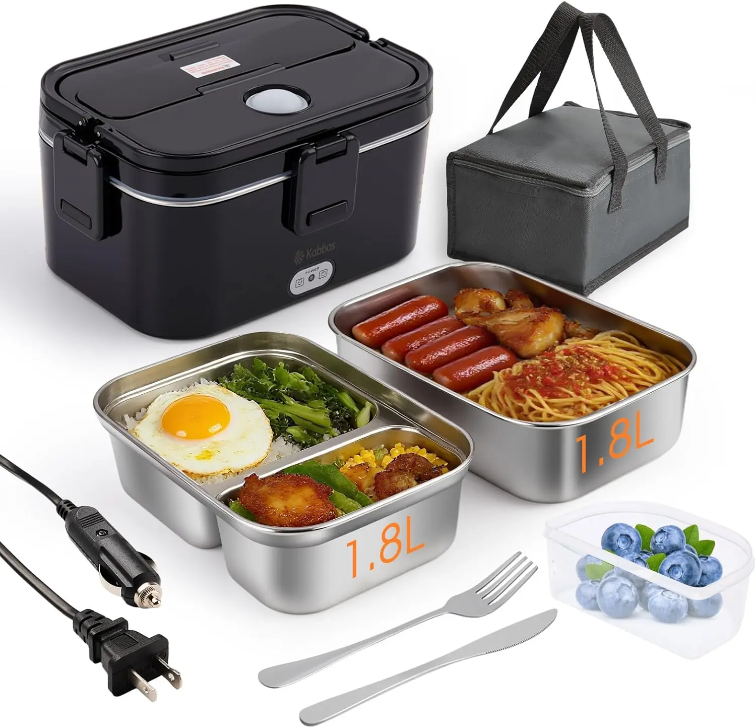 

1.8L Portable Electric Lunch Box for Adults, 100W Heated Lunch Box for Men with Removable Dual Container, Fast Heating Food