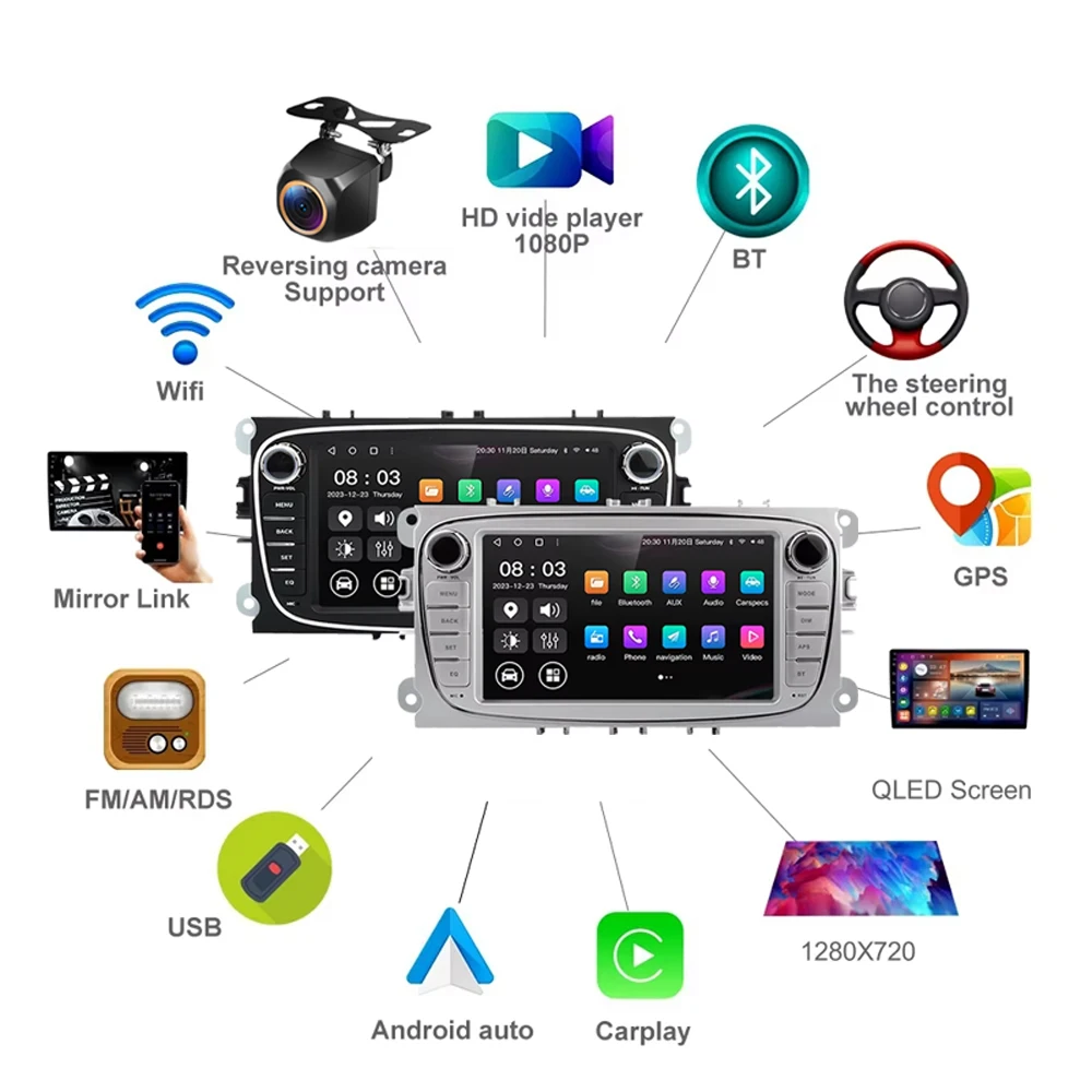 Car Radio Android 13 For Ford Focus mk2 S-Max Mondeo Galaxy C-Max Multimedia Navigation GPS Wireless Carplay Auto Head Unit image 2