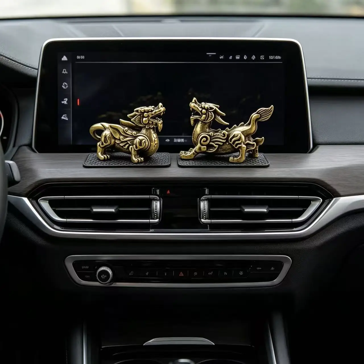 Pair Brass Pixiu Figurines Male Female, Feng Shui Pi Yao Statues Wealth Attraction & Money Protection, Mini Copper Ornament Tea