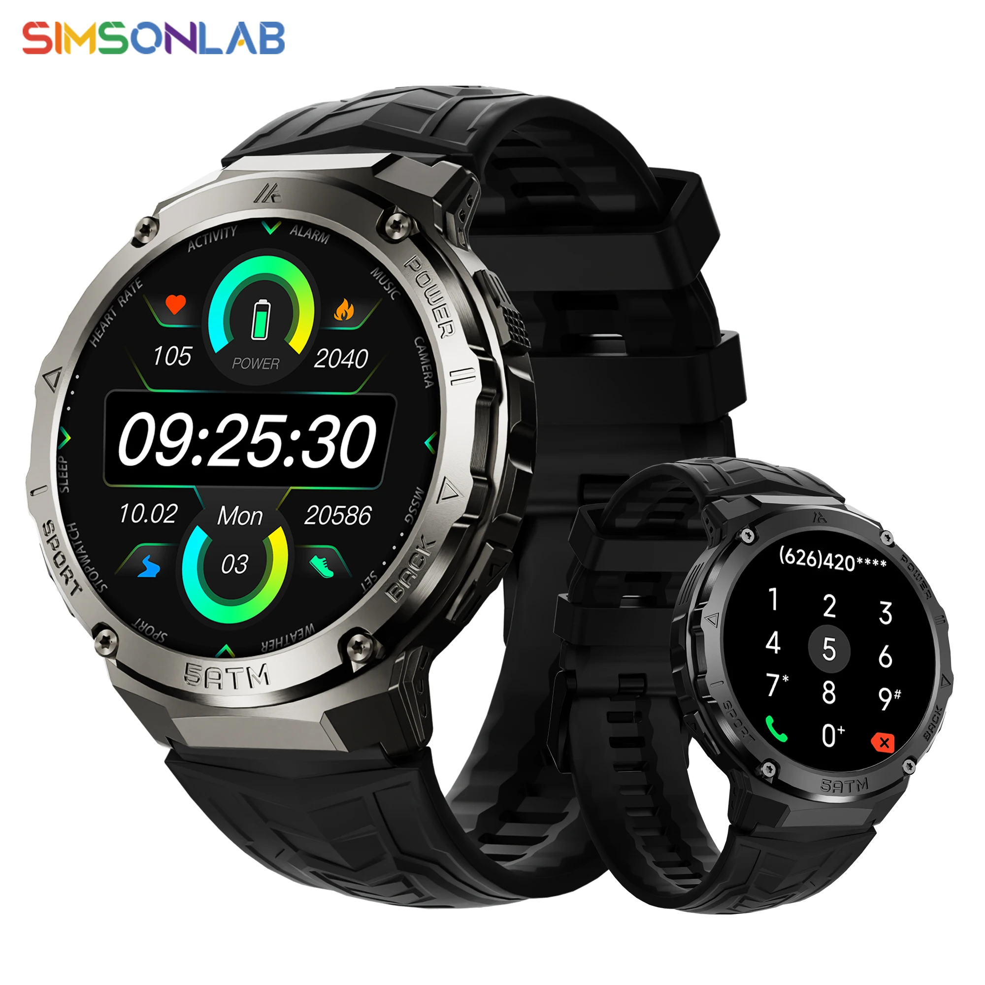 SIMSONLAB 2024 New Smart Watch T10 1.43-Inch AMOLED Military Smartwatch for Men 5 ATM Water-Resistant 450mAh Battery