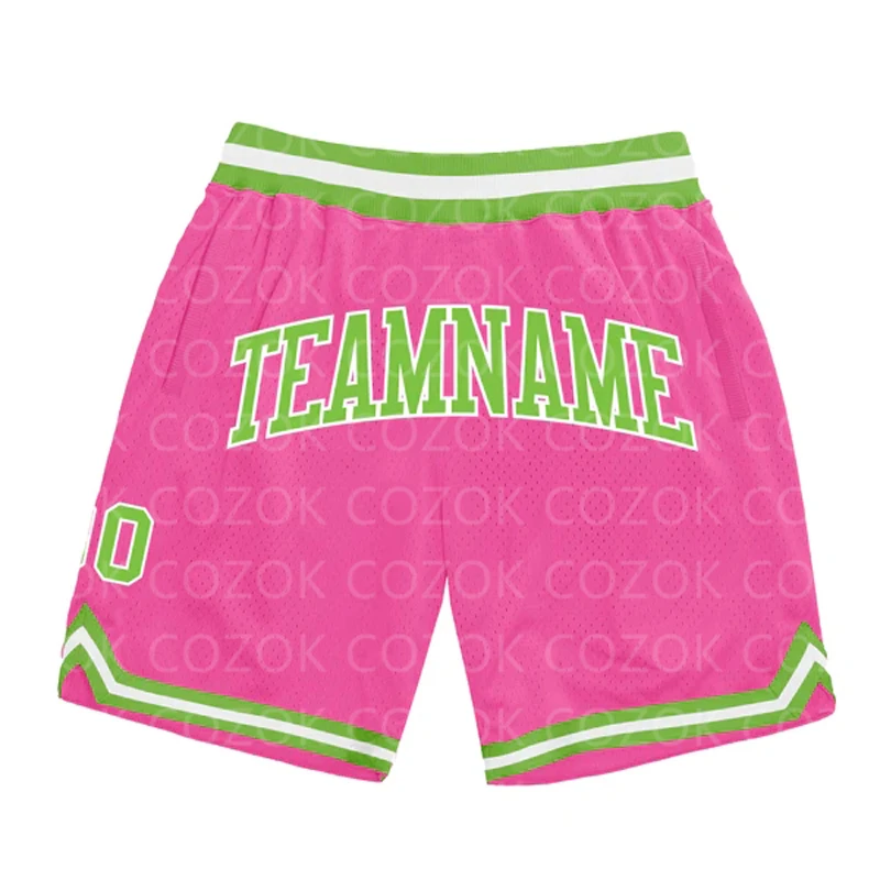 Custom Pink Black Authentic Basketball Shorts 3D Printed Men Shorts Name Mumber Quick Drying Beach Shorts