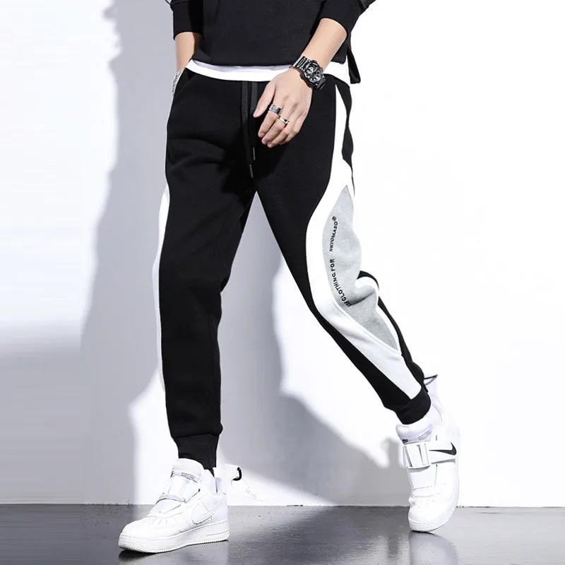 High Street Men's Casual Pants Spring Autumn Loose Splice Large Size Breathable Cuffed Leisure Trousers Polyester Fiber