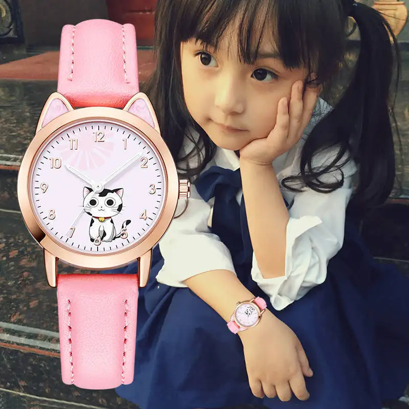 UTHAI-Montre à quartz pour enfants, montre-bracelet pour fille, rose, dessin animé mignon, chat, étanche, enfants de 5 à 15 ans, écoliers du