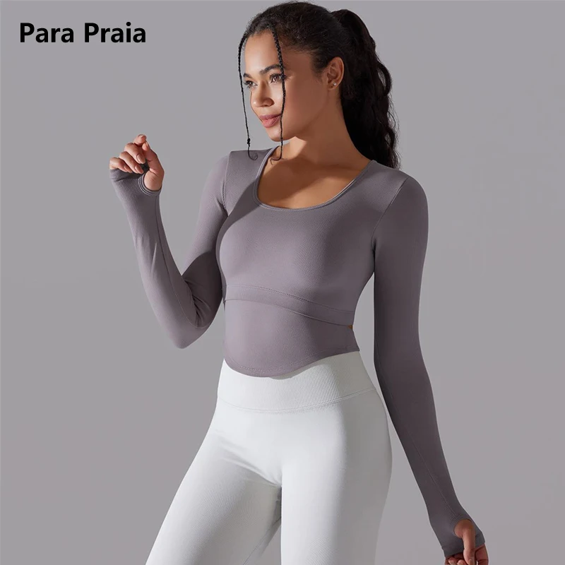 Camisas de Yoga sin costuras, Top deportivo, ropa de gimnasio de manga larga, camisetas de entrenamiento para correr, ropa activa, camisa ajustada de Fitness para mujer