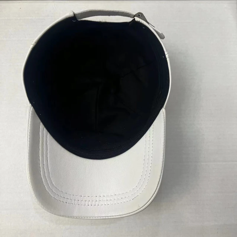 Winter Leather White Hat For Men Chic Korean Kpop 5 -Panelled Big Brim Baseball Cap Male Young Casual Tourism Rock Gorra Beisbol