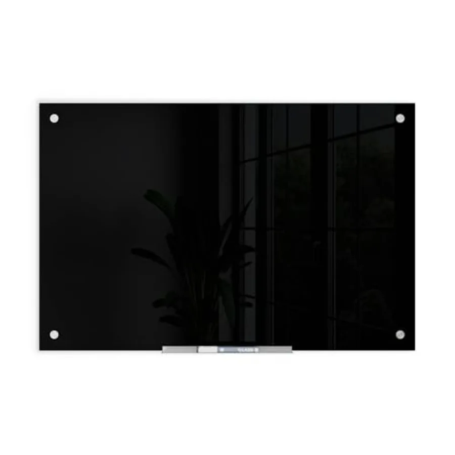 

Стеклянная доска для сухого стирания 24 x 36 дюймов, черная поверхность, с серебряными люверсами, без рамки, в комплекте маркер с встроенной губкой для стирания