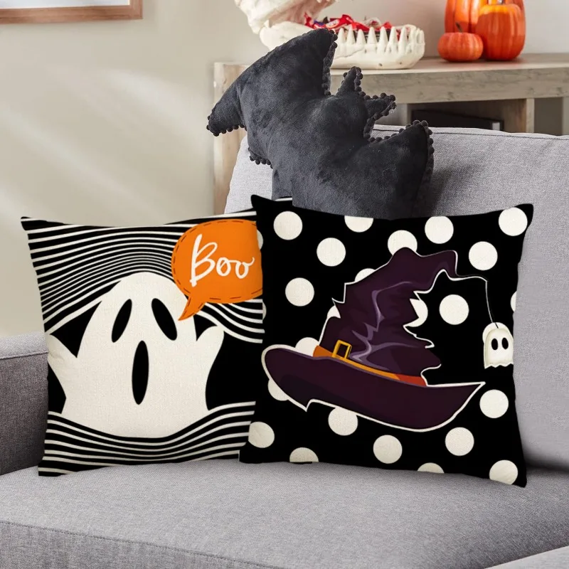 Halloween Decor-Throw Pillow Covers 45x45cm Set of 4,Pillow Case for Couch Fall Christmas Holiday Party Decoration