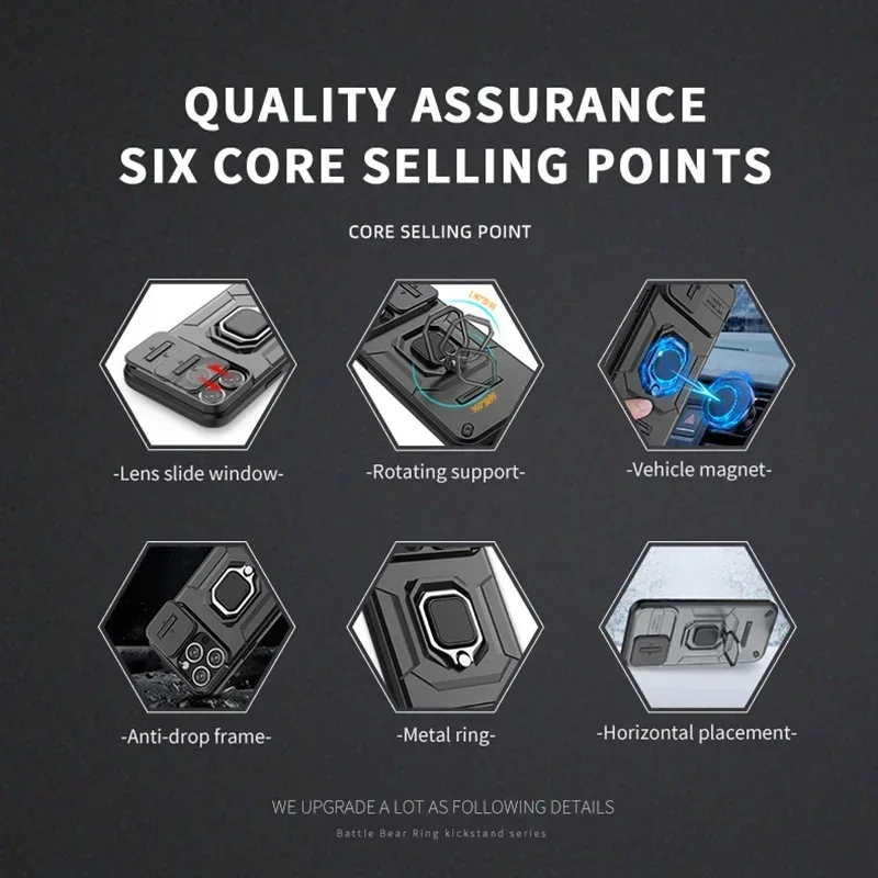 Cxd5 para IPhone 17 Air 16 15 14 13 Plus Pro Max 17 Pro 16 Pro 14pro Ventana de empuje deslizante TPU + PC Anillo de metal Soporte Funda Shell