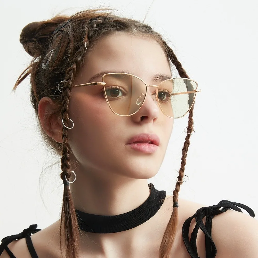 

Vintage Multicolor Cat Eye Sunglasses Sun Protection Alloy Frame UV400 Eyewear Punk Lightweight Big Frame Sun Glasses Travel