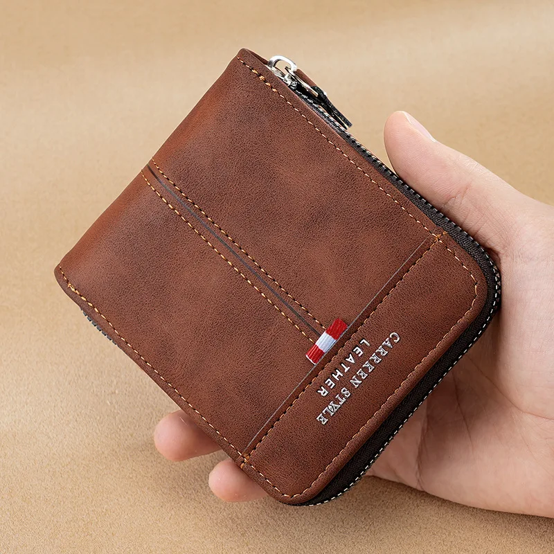 محفظة رجالية عتيقة - حافظة بحامل للعملات المعدنية والبطاقات بسحاب، طراز صغير قصير متعدد الوظائف مع تصميم مدمج أنيق المحفظة #2