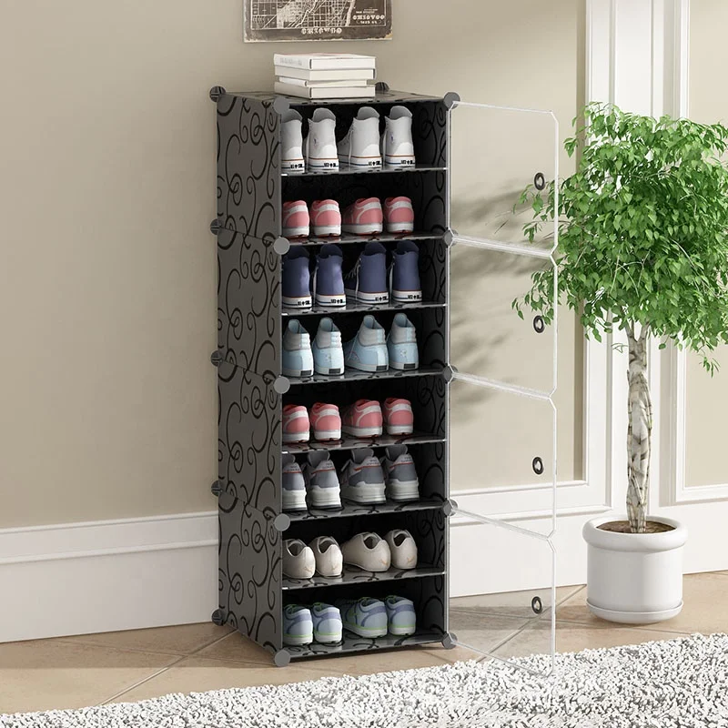 

8-Tier Foldable Plastic Shoe Rack Storage with Dustproof Door Living Room Application Closet Shoe Organizer Cabinet