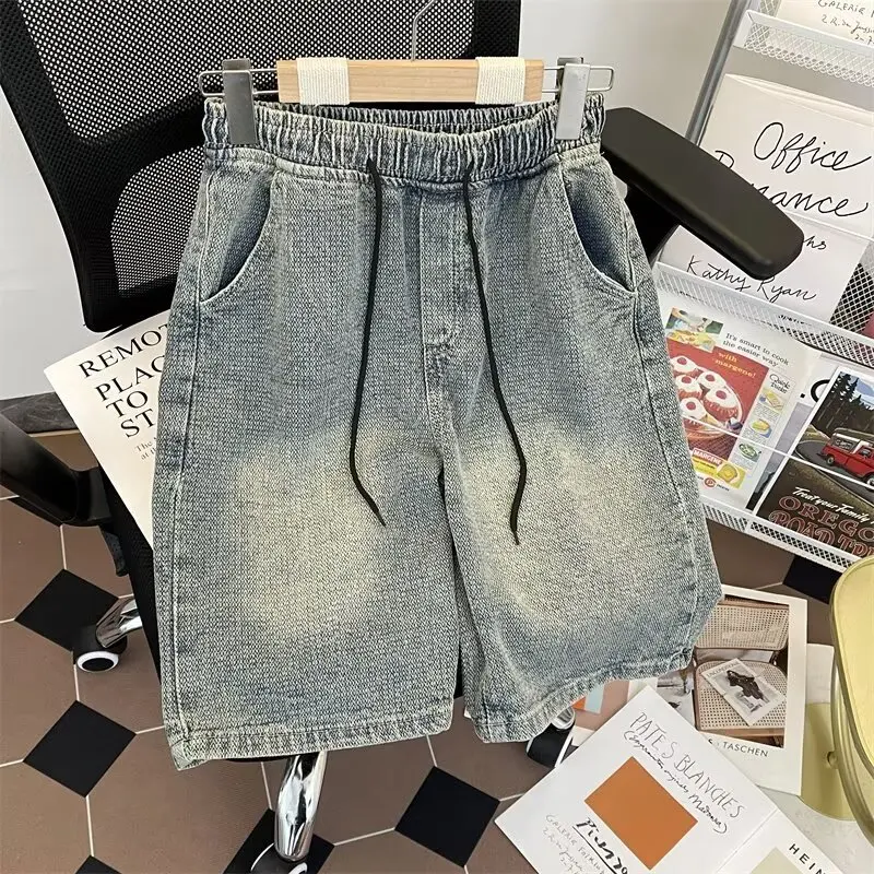 

Летние тонкие мужские джинсовые шорты свободного кроя, комплект из пяти штук, повседневные свободные леггинсы из смесового полиэстера и хлопка, удобные шорты