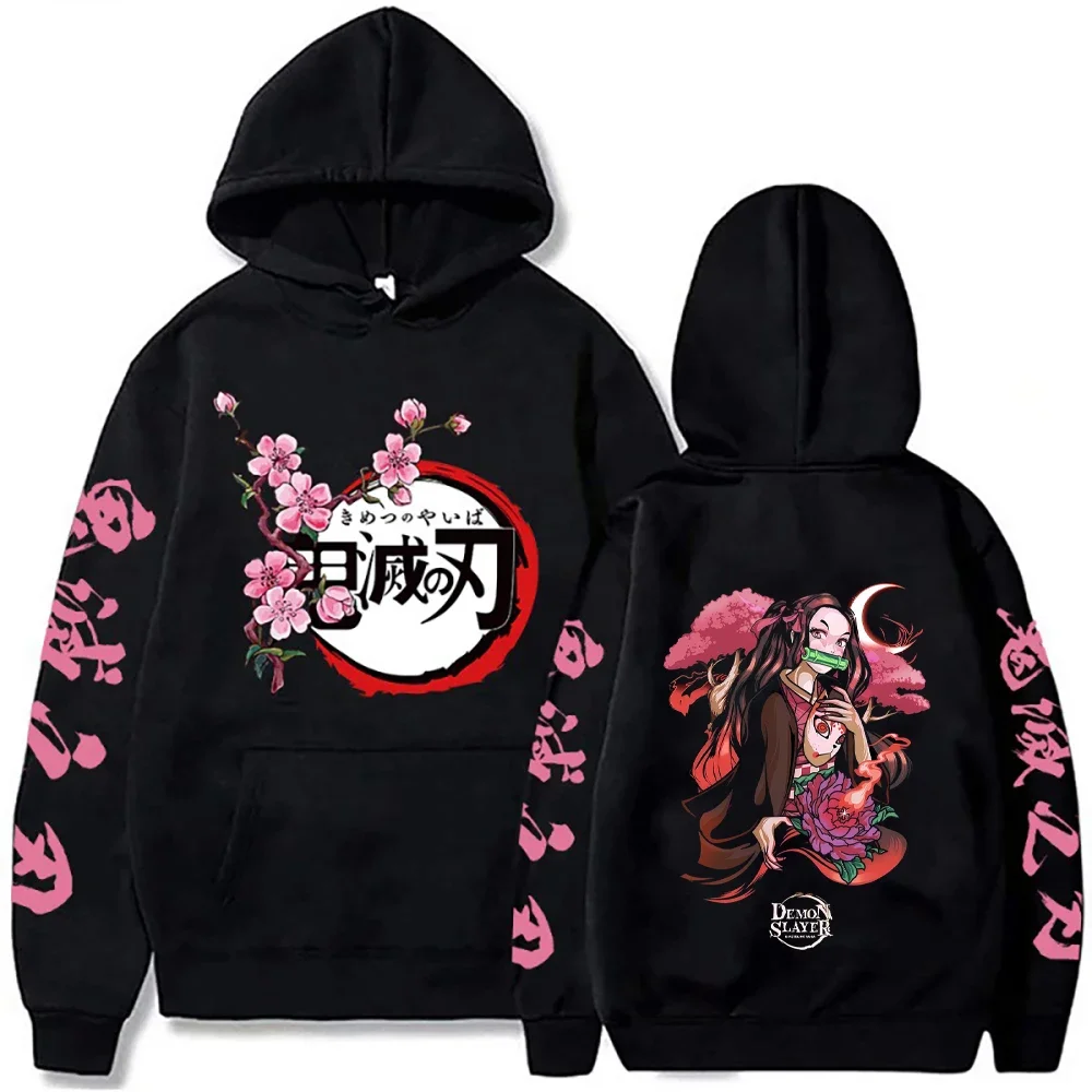 Harajuku demon slayer plus size hoodie kamado nezuko impressão gráfica moletom feminino manga longa moda feminina streetwear