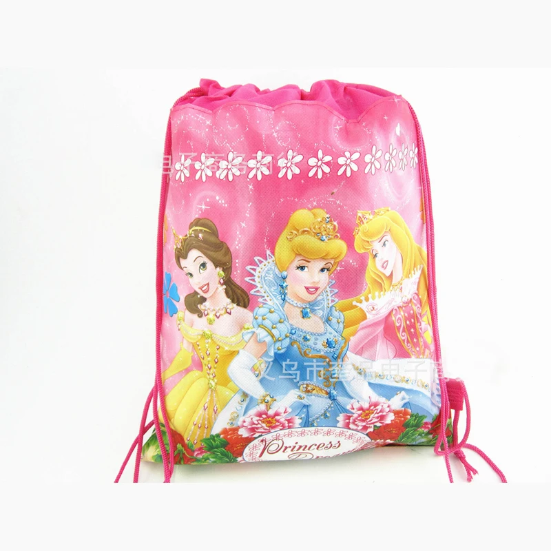 Cartoon Disney Princess Drawstring Bags Travel Pouch Non-woven Bag Cinderella School Backpack Portable Child Birthday Party Bag