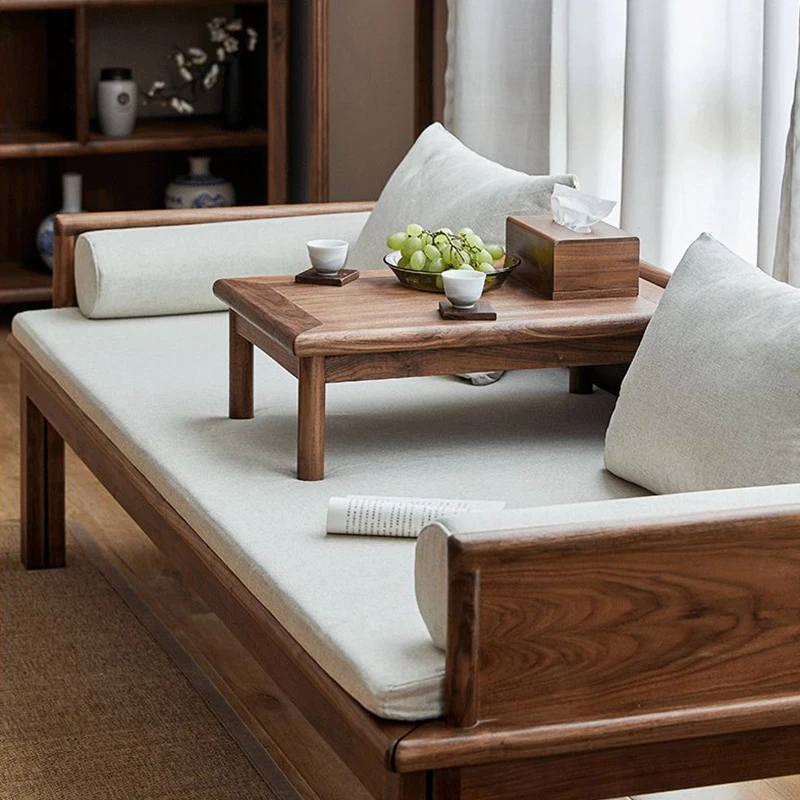 New Chinese Style Luohan Bed Walnut Sofa Bed Zen Style Solid Wood Push-Pull Extendable Dual-Use