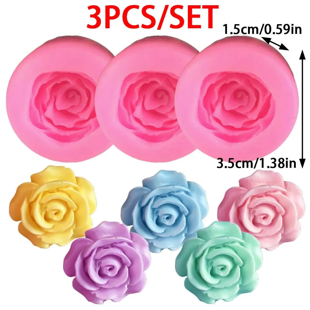 3pcs 3D Rose Flower Silicone Mold Set DIY Candle Soap Resin Craft Making Tool for Romantic Wedding Gift Home Decor Handmade