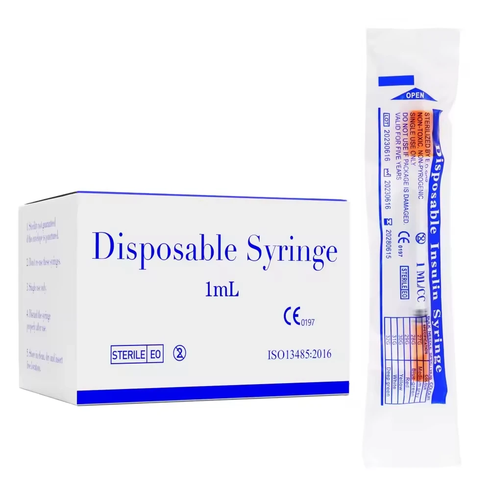100PCS 1ml 31G 6mm Sterile insulin Syringe With 1/4 inch Needle Individually Packed for Animal Pets Farm Use