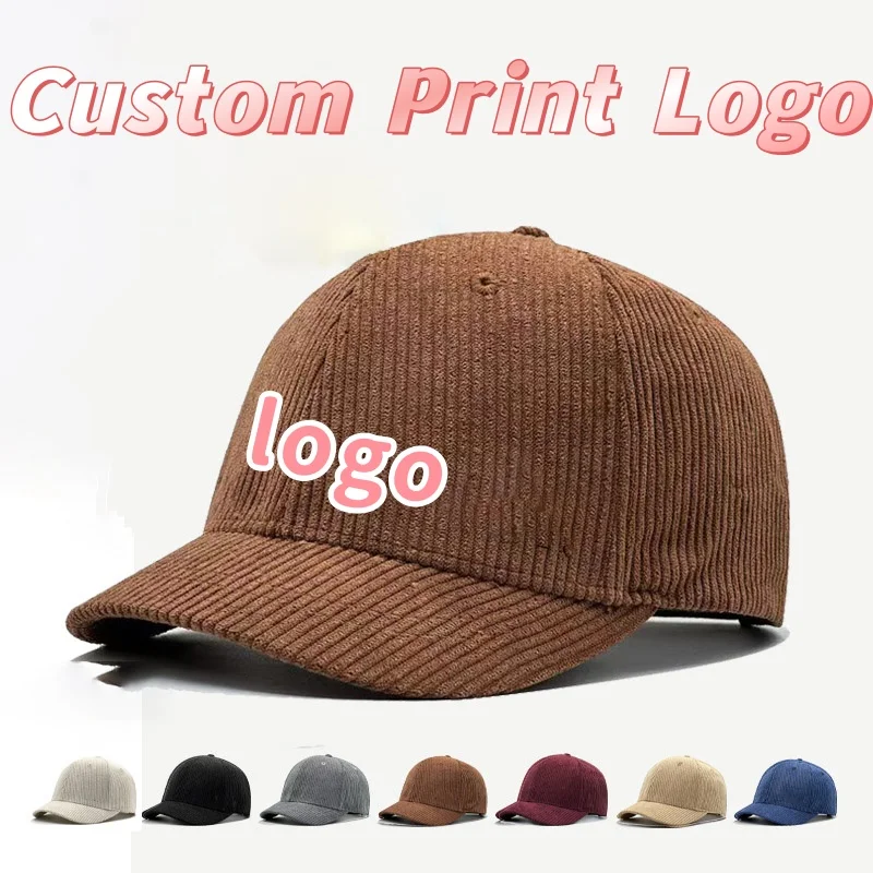 カスタムプリントロゴ入りメンズ無地コーデュロイショートハットつば付き野球帽レディースクラシックファッション万能ダックタンハット