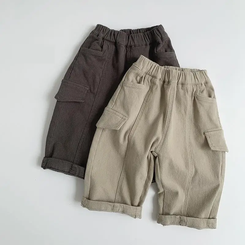 

2024 Winter New Children Fleece Trousers Solid Boys Loose Cargo Pants Kids Girls Plus Velvet Casual Pants Baby Thick Warm Pant