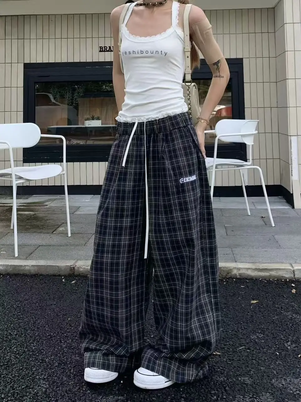 

Новые американские брюки в клетку 2025 года: широкие, свободные, с высокой талией, в стиле ретро, прямого кроя, длинные, в пол