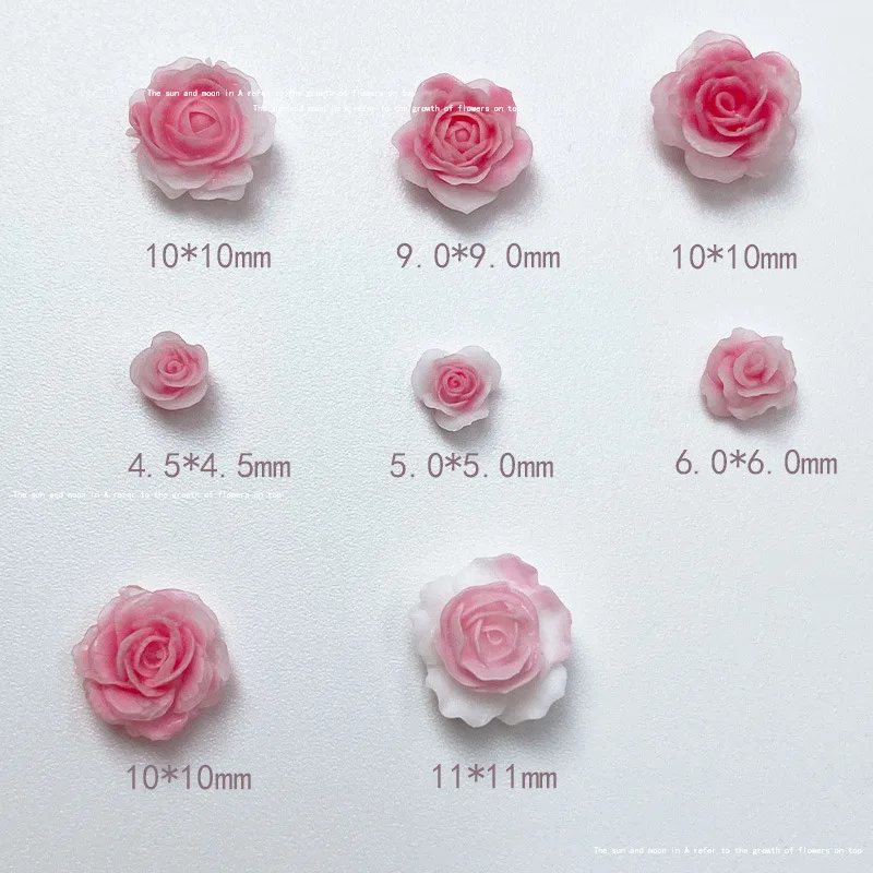 3D 핑크 장미 네일 아트 참, 일본 카와이 송진 동백 네일 라인석 장식, 절묘한 꽃 액세서리, 50 개, 20 개