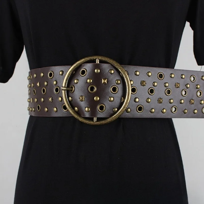 ريترو ستايل برشام الخصر الختم تنوعا البرونزية جولة مشبك حزام عريض فتاة الساخنة الديكور الشارع أزياء مطابقة السيدات العصرية