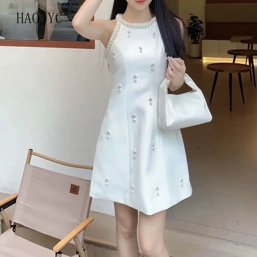 

2025 spring high-end small heavy industry bead luxury dress white niche design women bodycon dress