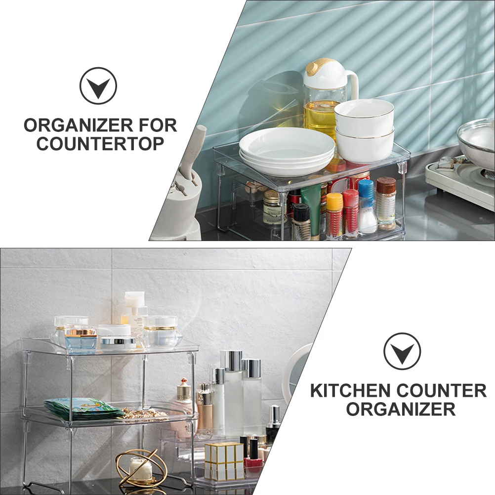 

Foldable Seasoning Rack Organizer for Countertop Kitchen Spice Storage Rack Transparent Stackable Condiment Organizer