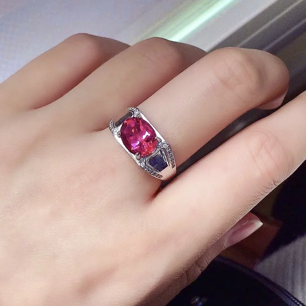 

Кольцо с розовым топазом 3 карата 8 мм * 10 мм для мужчин, кольцо из серебра с натуральным топазом класса VVS, 18-каратное золото, ювелирные изделия из серебра 925 пробы