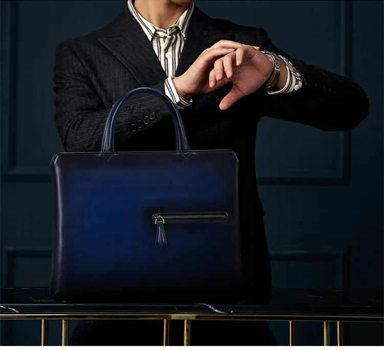 Echt leder Herren taschen Handtaschen Business Aktentaschen horizontal dünn lässig eingerieben Top Layer Rindsleder Weich leder Aktentaschen